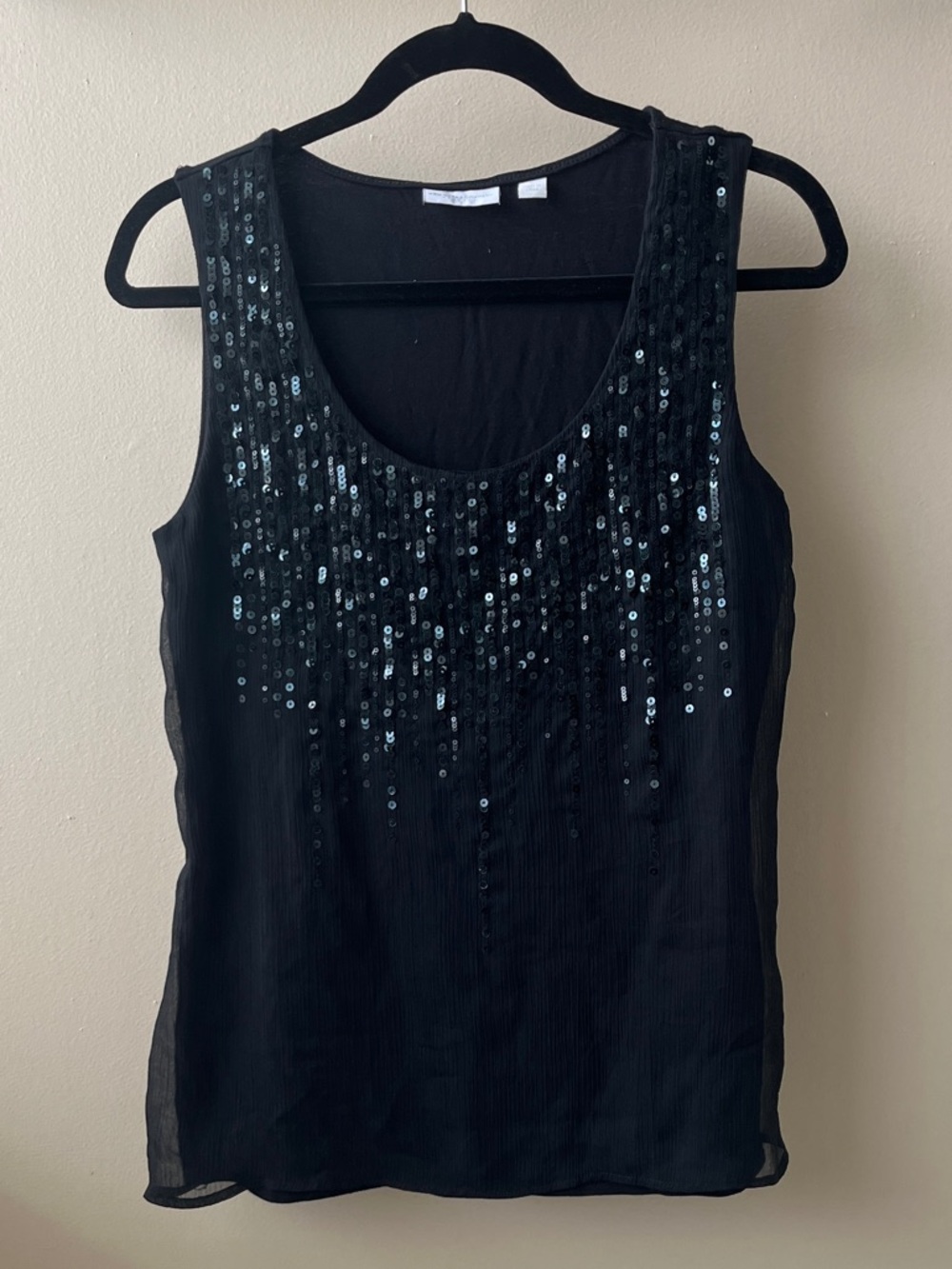 New York & Company Y2K Black Sequin Scoop Neck Sleeveless Blouse- Size Medium